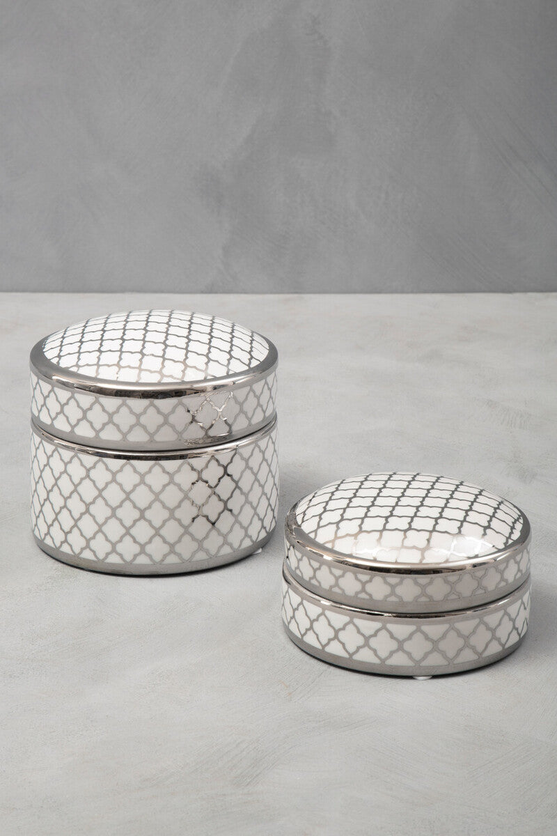 Renne White and Silver Small Ceramic Box
