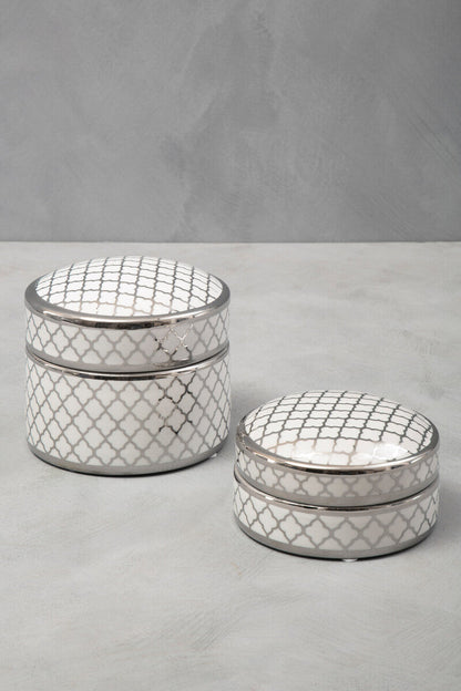 Renne White and Silver Small Ceramic Box