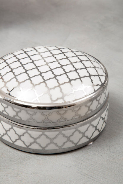Renne White and Silver Small Ceramic Box