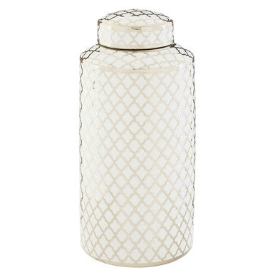 Renne White and Silver Large Ceramic Jar
