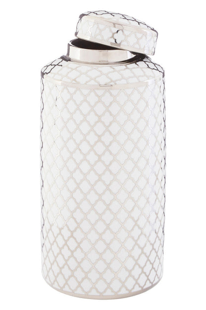 Renne White and Silver Large Ceramic Jar