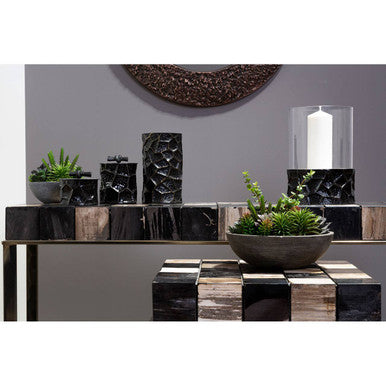 Akola Black and Gold Large Hurricane Candle Holder