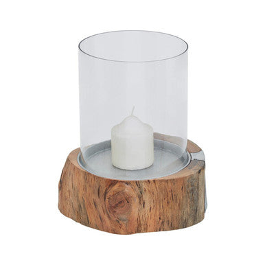 Almora Small Acacia and Glass Hurricane Candle Holder