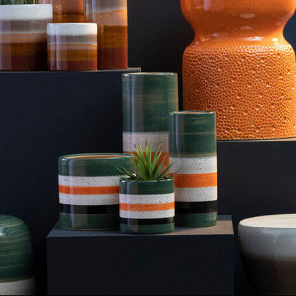 Sorrell Large Green And Orange Stripe Ceramic Vase