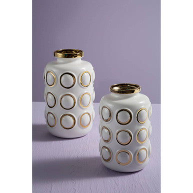 Curva Large White and Gold Ceramic Vase