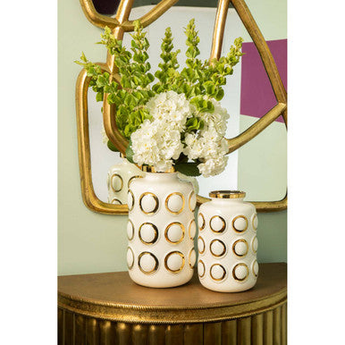 Curva Large White and Gold Ceramic Vase
