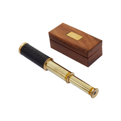 Churchill Brown Leather Effect Telescope With Wooden Box