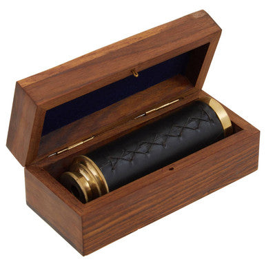 Churchill Brown Leather Effect Telescope With Wooden Box