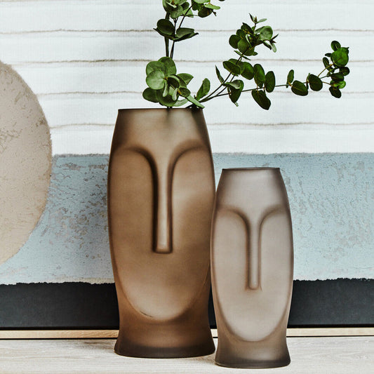 Viso Smoked Grey Large Face Design Vase