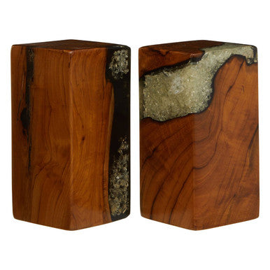 Sakra Set Of 2 Teak and Resin Bookends