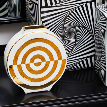Curva Gold and White Ceramic Round Vase