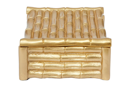 Hiba Small Gold Finish Bamboo Effect Trinket Box