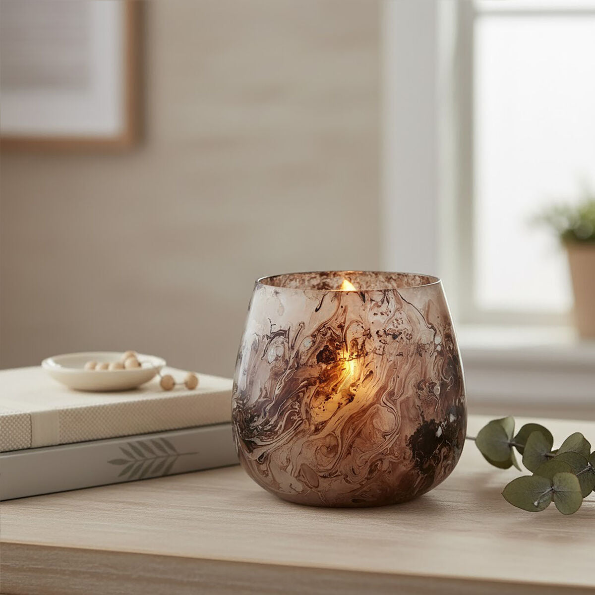 Garan Brown Marble Effect Small Candle Holder