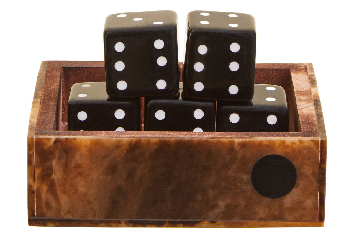 Churchill Games Brown And Black Finish Dice Box With Five Dice