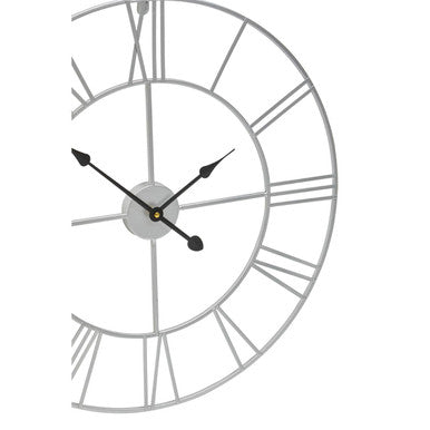 Genova Small Silver Metal Roman Numeral Wall Clock