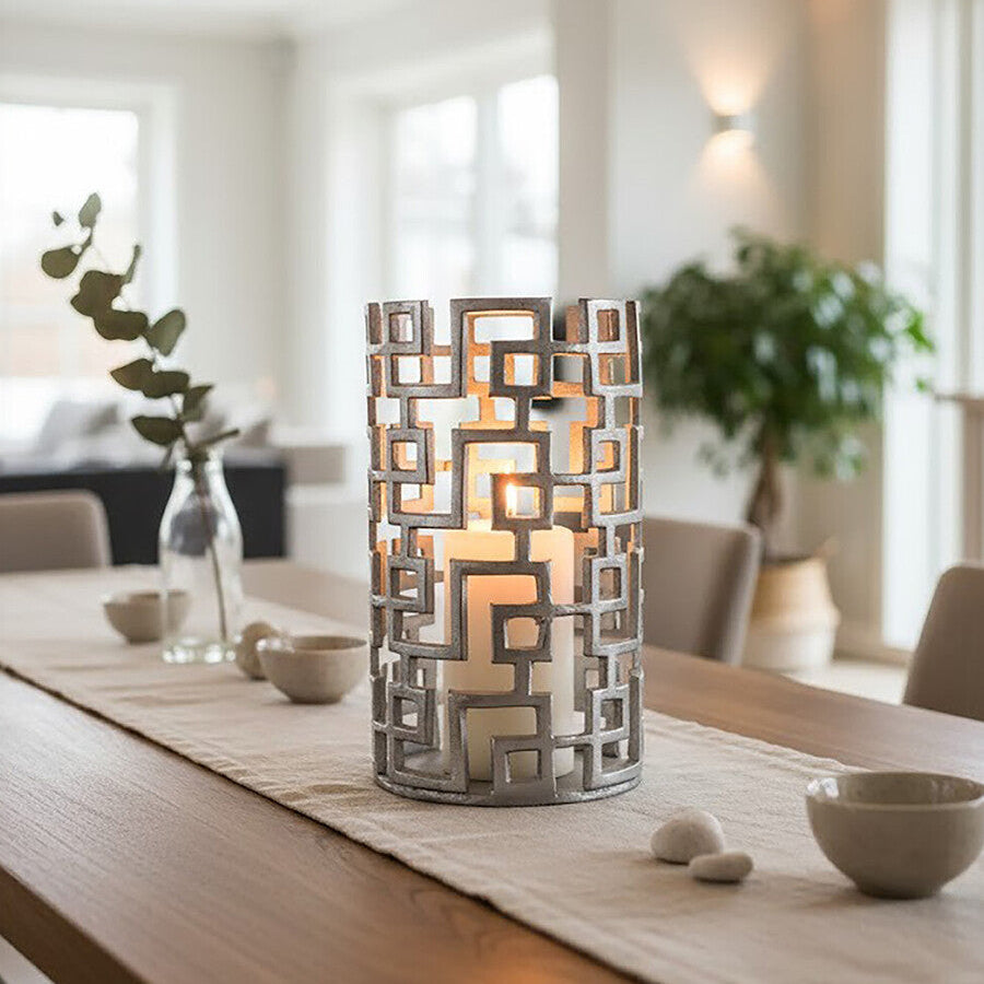 Delphi Large Candle Holder in Silver Finish