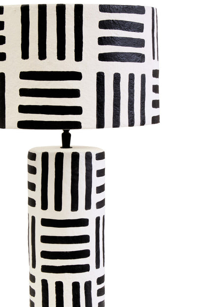 Carta Black And White Papier Mache Table Lamp with Geometric Lines