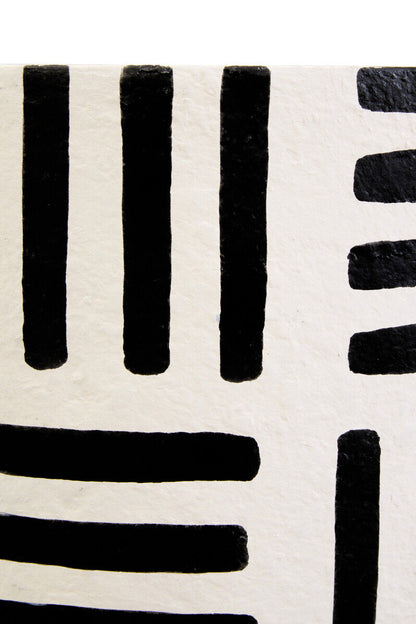 Carta Black And White Papier Mache Table Lamp with Geometric Lines