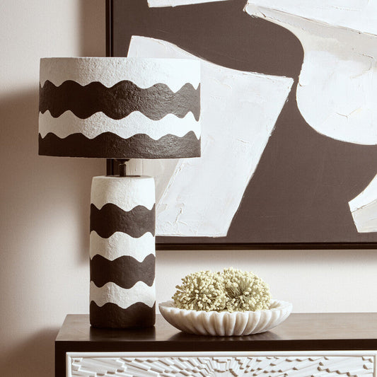 Carta Black And White Curved Stripe Papier Mache Table Lamp