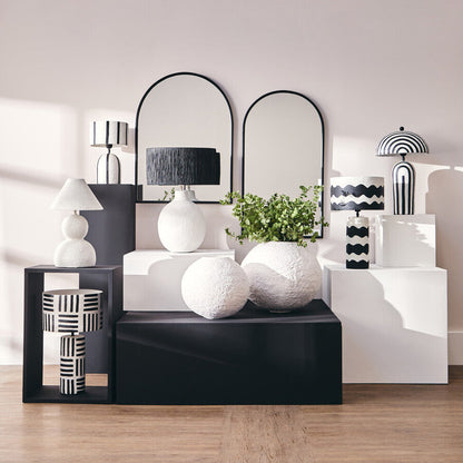 Carta Black And White Curved Stripe Papier Mache Table Lamp