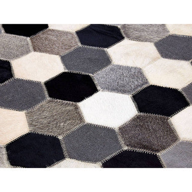 Bosie Safira Small Hair on Leather Hexagon Patchwork Rug