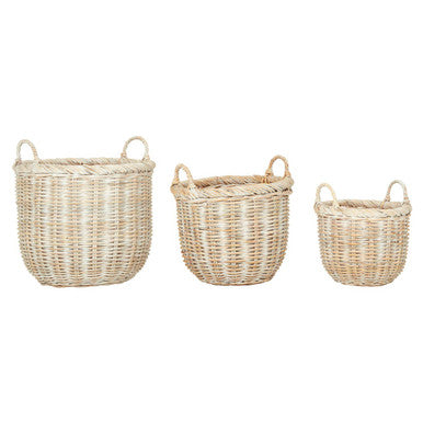 Argento Whitewash Rattan Storage Baskets Set of Three