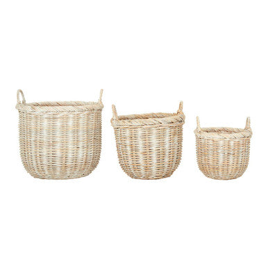 Argento Whitewash Rattan Storage Baskets Set of Three