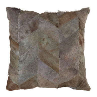 Bosie Safira Grey Chevron Hair on Leather Patchwork Cushion