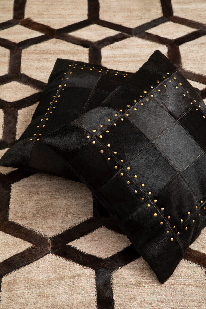 Bosie Safira Black Hair on Leather Patchwork Cushion