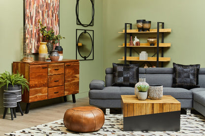 Bosie Safira Black Hair on Leather Patchwork Cushion