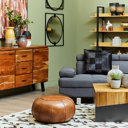 Bosie Safira Black Hair on Leather Patchwork Cushion