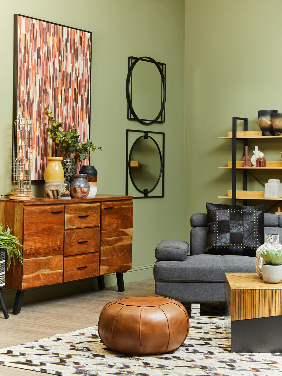 Bosie Safira Black Hair on Leather Patchwork Cushion