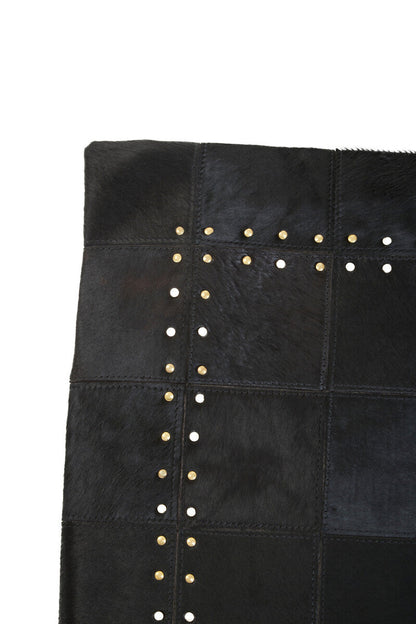 Bosie Safira Black Hair on Leather Patchwork Cushion