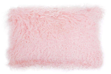 Bosie Real Mongolian Fur Pink Rectangular Cushion