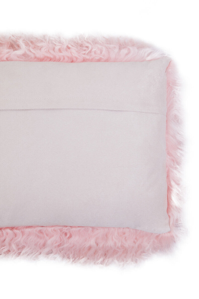 Bosie Real Mongolian Fur Pink Rectangular Cushion