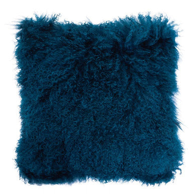 Bosie Real Mongolian Fur Teal Square Cushion