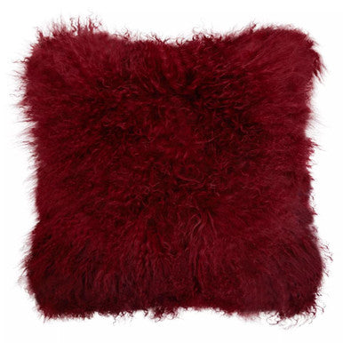 Bosie Real Mongolian Fur Maroon Square Cushion