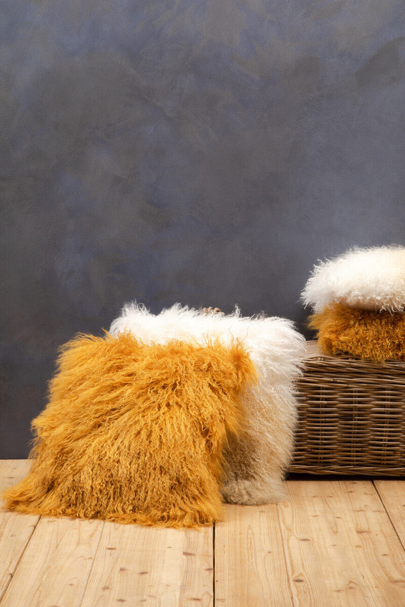 Bosie Real Mongolian Fur Natural Ombre Square Cushion