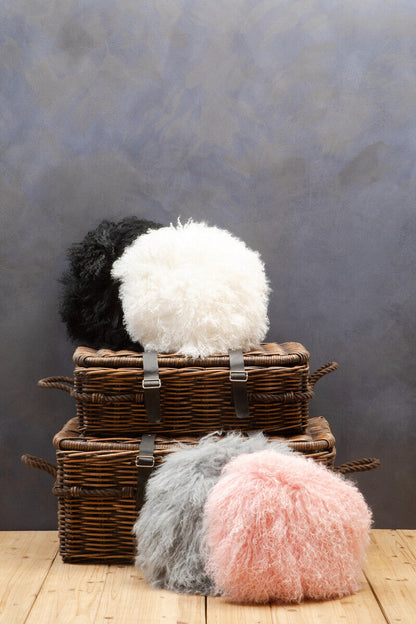 Bosie Real Mongolian Fur Pink Round Cushion