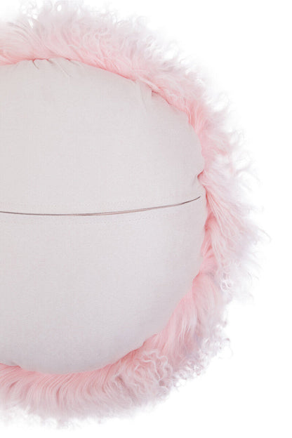 Bosie Real Mongolian Fur Pink Round Cushion