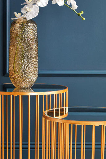 Avantis Gold and Mirror Top Set of 2 Round Side Tables