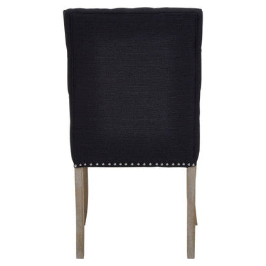 Kensington Townhouse Black Linen Dining Chair with Wooden Legs