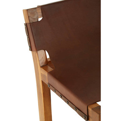 Kendari Brown Leather Bar Chair with Teak Wood Frame