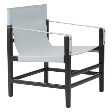 Kendari Grey Leather and Black Teak Wood Chair
