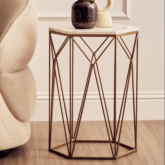 Shalimar Marble top Side Table With Geometric Base