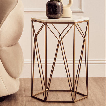 Shalimar Marble top Side Table With Geometric Base