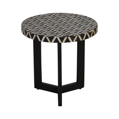 Boho Acacia Wood Side Table with Bone Inlay