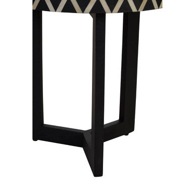 Boho Acacia Wood Side Table with Bone Inlay