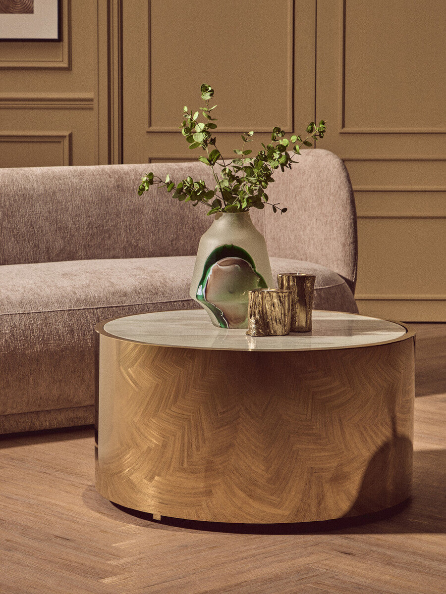 Carlox Round Gold and Marble Effect Coffee Table