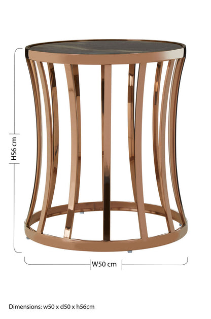 Tula Rose Gold Finish Round Side Table